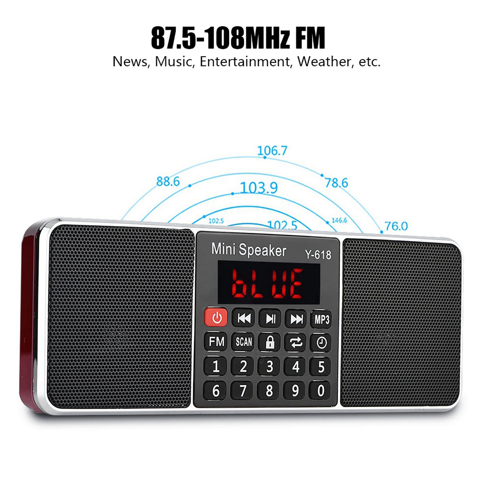 Radio stereo FM, odtwarzacz MP3 80 dB z dźwiękiem z redukcją szumów, połączenie głośnomówiące z odtwarzaczem MP3, obsługa USB/TF/AUX (FM)