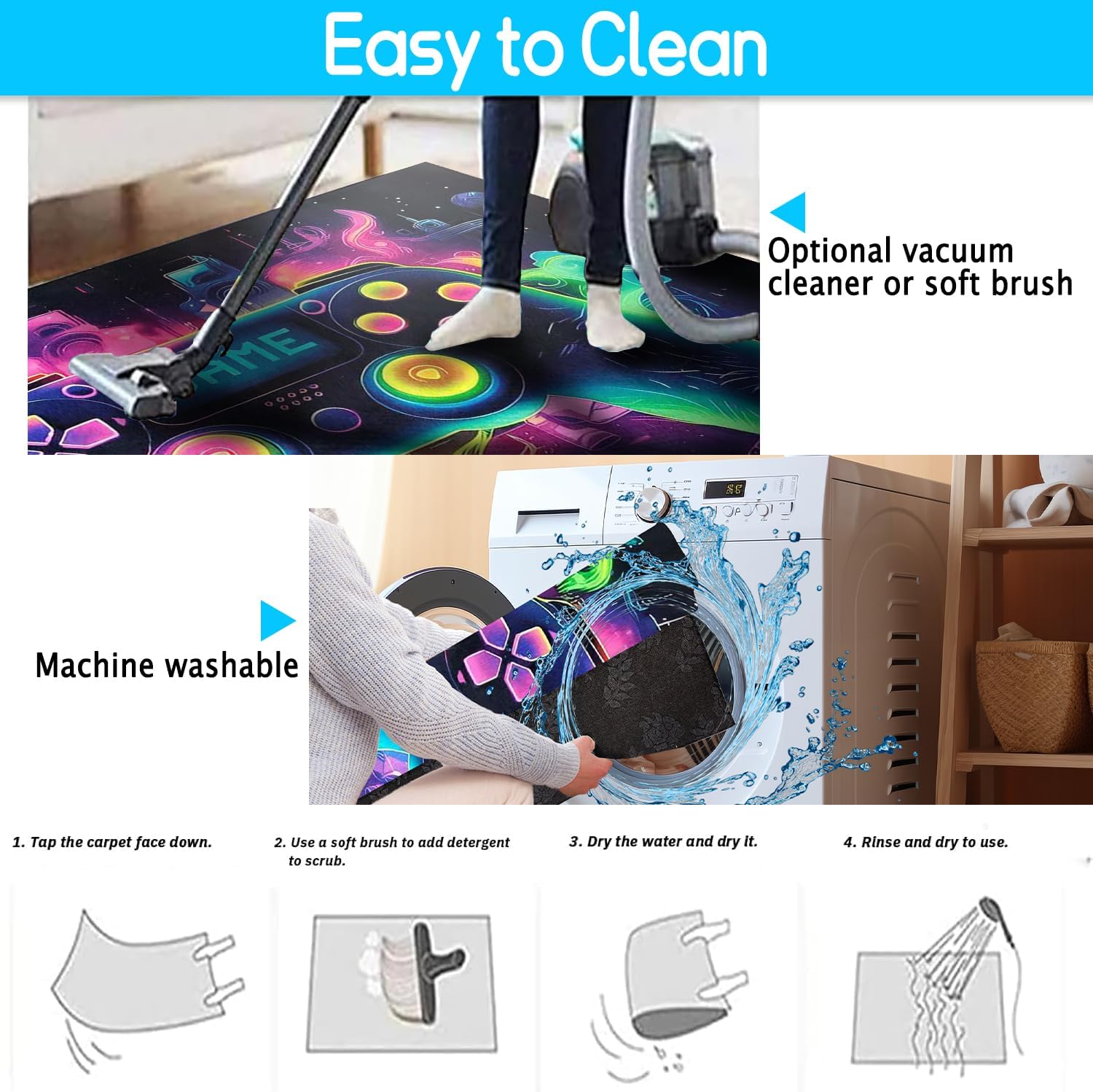 TourKing Gaming Rugs for Boys Room 3.9×5.2ft Kids Rug Non-Slip Game Room Rug Accessories for Playroom Bedroom Living Room Decor