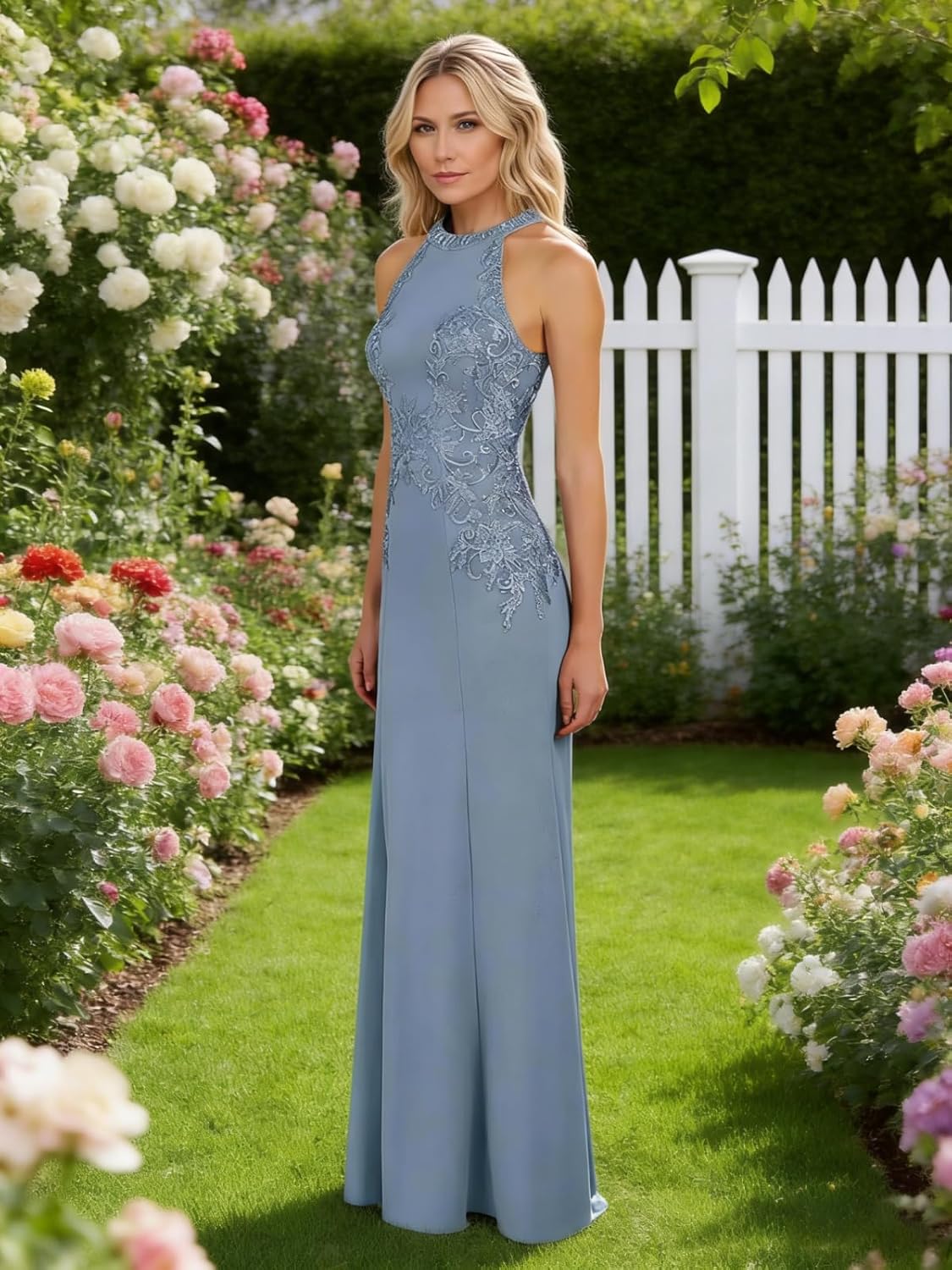 Lorencia Lace Appliques Mother of the Bride Dresses Halter Chiffon Mermaid Wedding Guest Dress Formal Evening Gowns