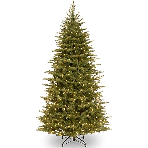 National Tree Company Pre-Lit 'Feel Real' Artificial Slim Christmas Tree, Green, Nordic Spruce, Dual Color LED Lights, Includes Stand, 7.5 feet