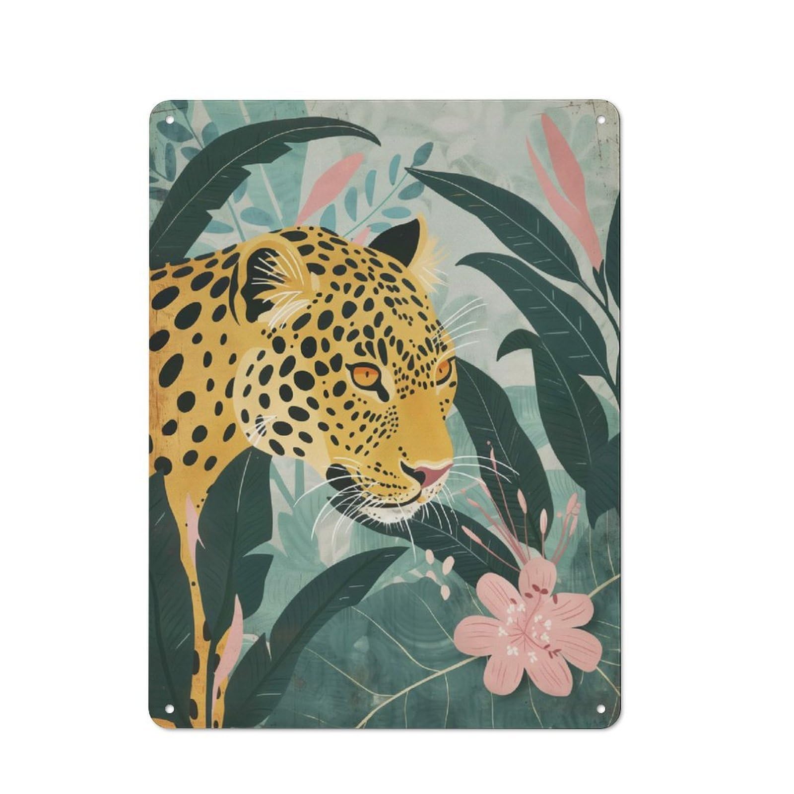 Bar Wall Leopard Tropical Jungle Decorative Metal Plaque, Wall Decor for Home Pub, Dining Room Or Drinks Area, 40x30cm