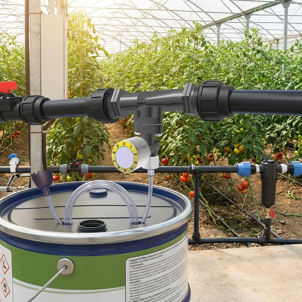 Suinga INYECTOR Venturi de Fertilizante 50Ø 12mm con Llave dosificadora de precisión. Caudal máximo riego 12000 l/h. Caudal máximo Fertilizante 600 litros a 3 Bar. Rosca Macho 1 1/2"