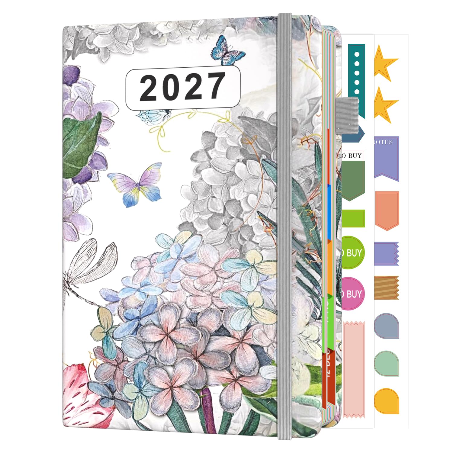 Sailingvan 2027 Diary A5 Page a Day January-December 2027, Faux Leather Agenda Monthly View Daily Planner with Colorful Tabs, Productivity Stickers, Elastic Strap, Pen Loop & Pocket (8.5'' x 5.8'')