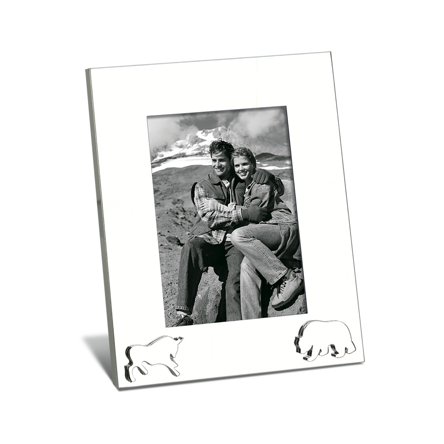 3.5" x 5" Picture Frame with Wall Street Finance Theme Molded Bull and Bear Icons