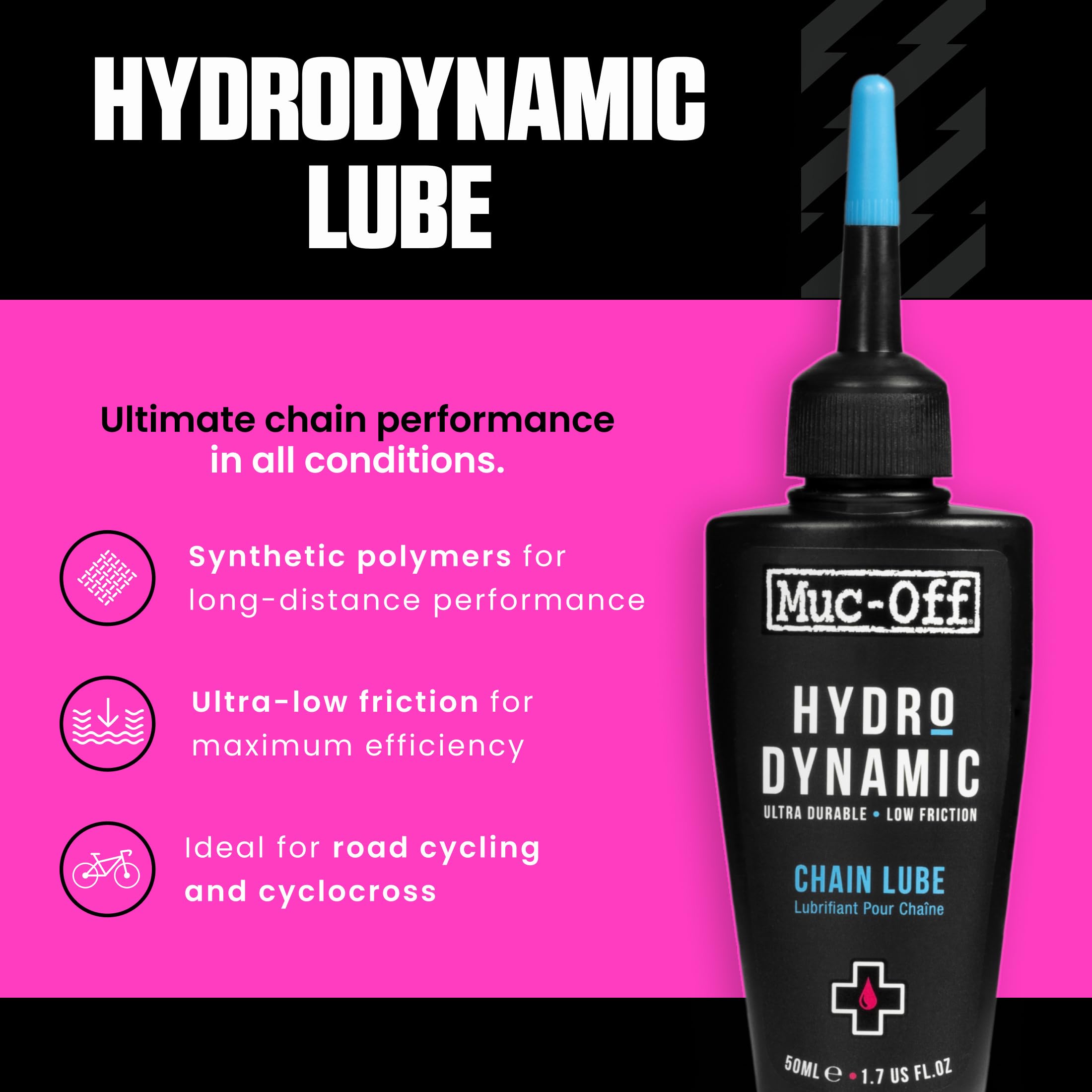 Muc-Off Hydrodynamic Chain Lube, 50 Ml - Lubricante de Cadena de Bicicleta de Baja Fricción y Ultraduradero - Lubricante de Bicicleta Apto para Usar en Todas las Condiciones Climáticas