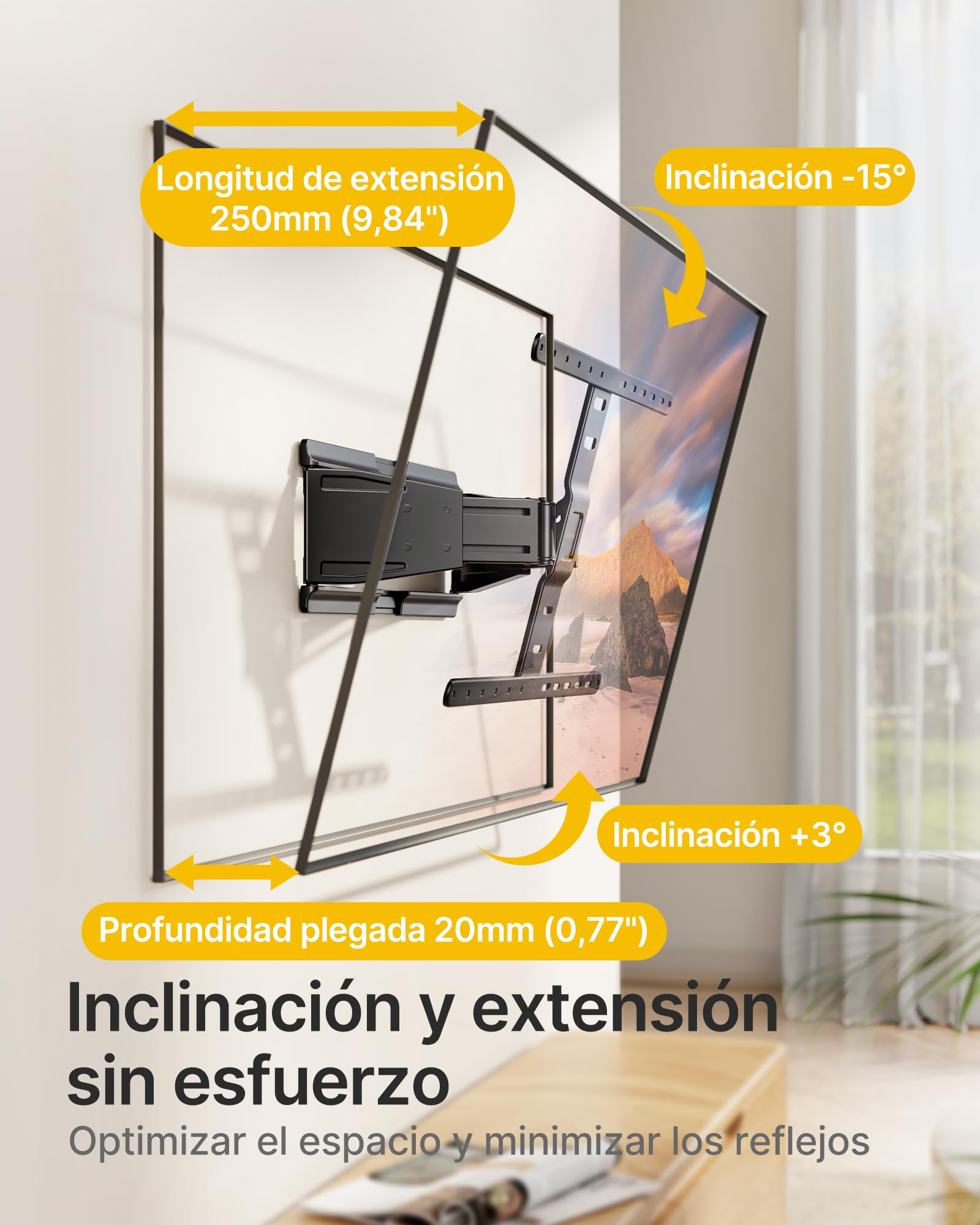monTEK Soporte TV de Pared 37~75", VESA 800×400mm máx. Carga máx.50kg | Soporte De Televisor De Pared, Soporte De Pared, Ultra Delgado,Doble Brazo Articulado. InclinaciOn, Rotación