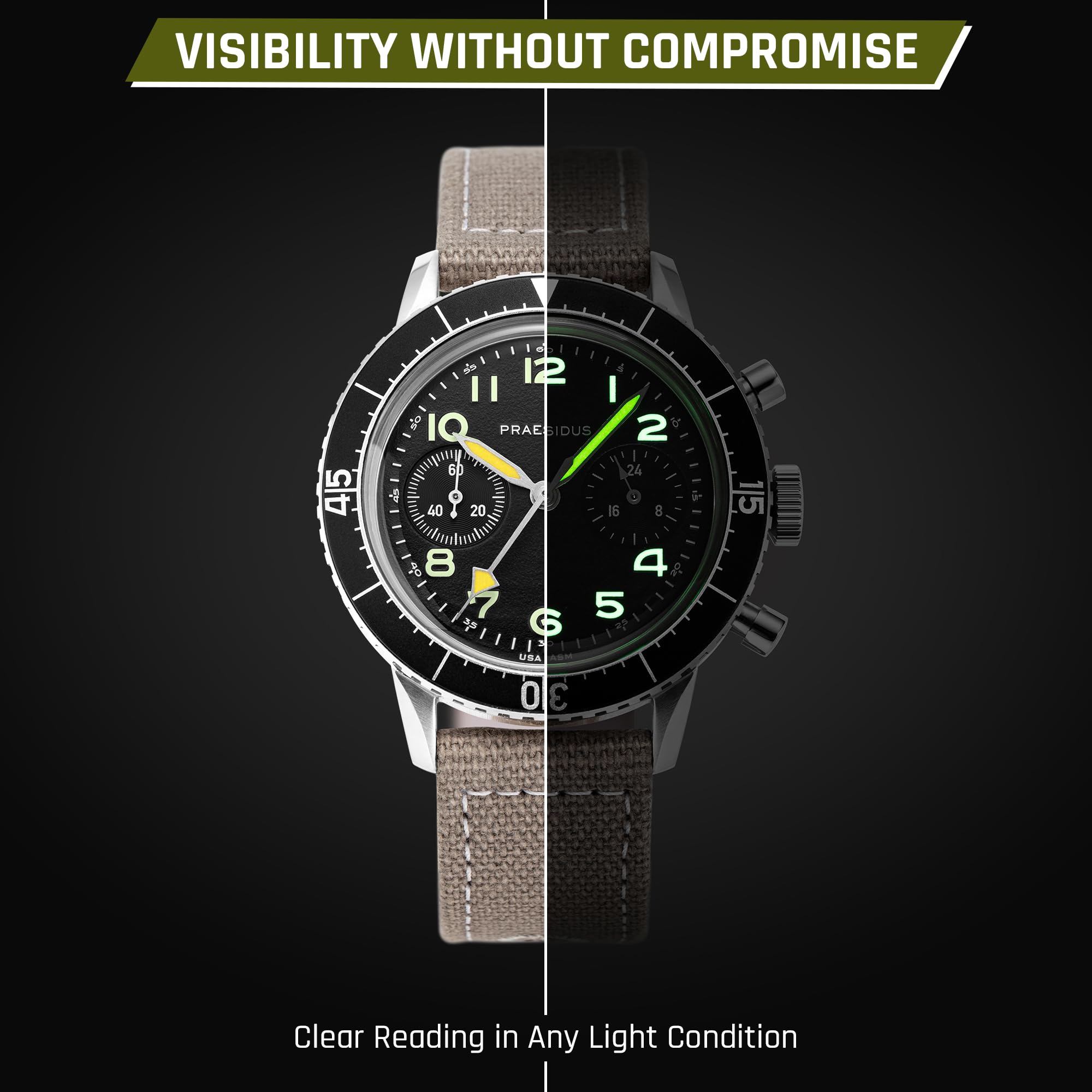 PRAESIDUS | 𝗧𝘆𝗽𝗲 𝗛-𝟳𝟱 - Zegarki dla mężczyzn, Męskie zegarki na rękę - Pilot, Wojskowy - 38mm Case | Zmontowany w USA, 2 wojna światowa, Prezent