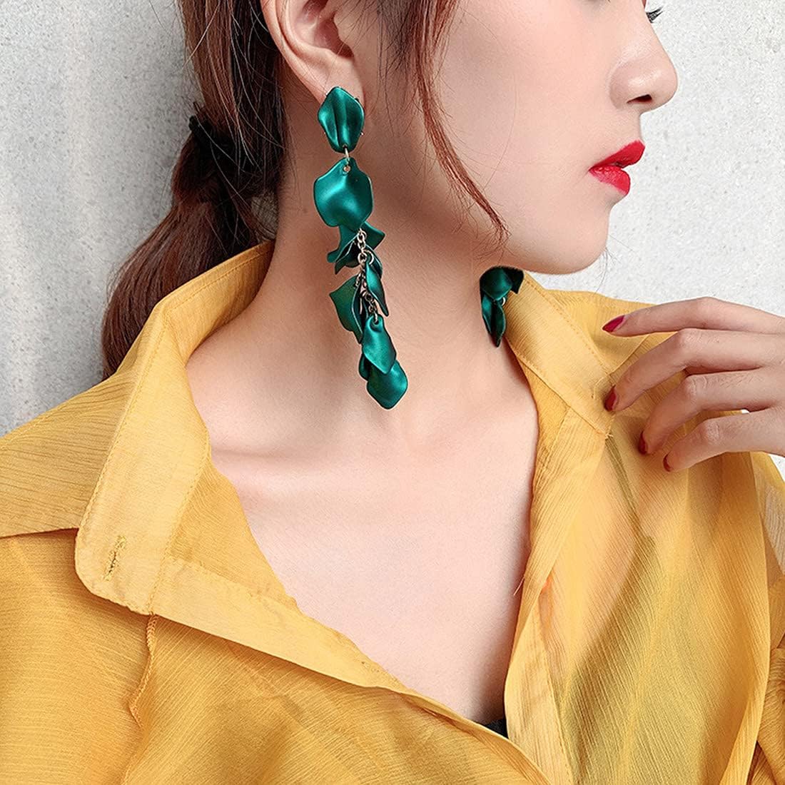 Yellow Chimes Women's Long Earrings Fashion Collection Gold Plated Floral Petals Long Danglers Earrings Green Medium