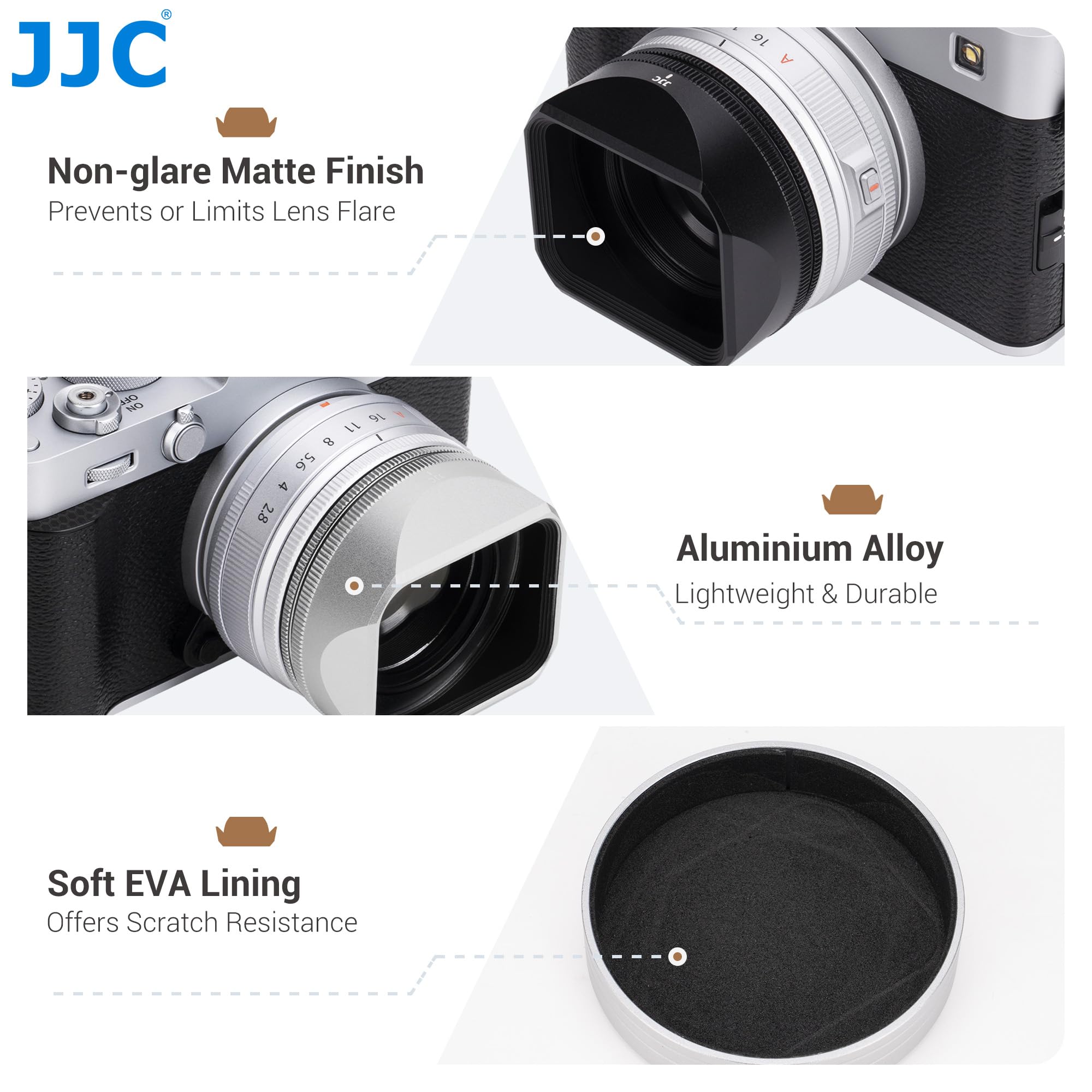 JJC Metall-Bajonett-Gegenlichtblende und -Kappe mit Adapterring, kompatibel mit Fujifilm X-E5 + XF 23 mm F2.8 R WR, XF 27 mm F2.8 R WR, XF27 mm F/2.8, passend für Ф39 mm Filter, ersetzt LH-XF27