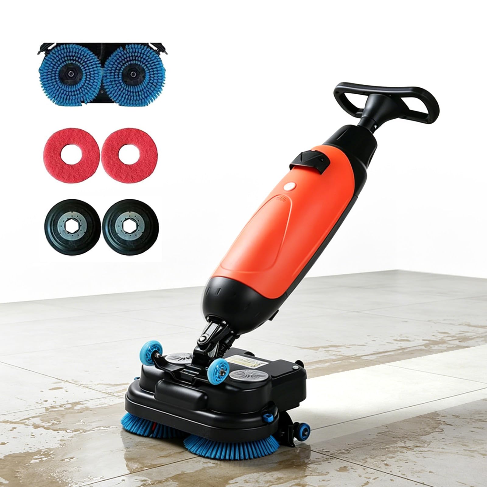 LURECAQING Compact Walk Behind Commercial Floor Scrubber Dryer,Dual Brushes with Dual Pads & Drivers,Cordless Rechargeable Lithium Battery,240 RPM, 360°Steering for Workshops, Buildings