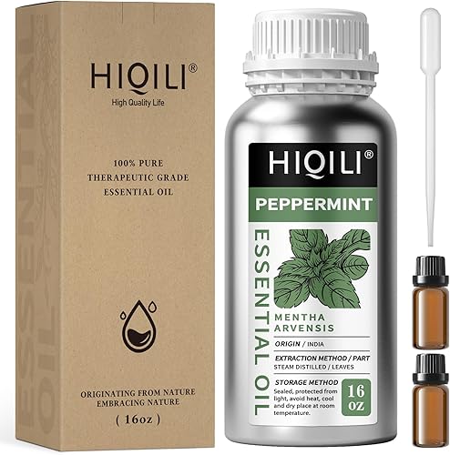 HIQILI Aceite esencial de menta 100% puro y natural para cabello, difusor, piel, 16 fl oz