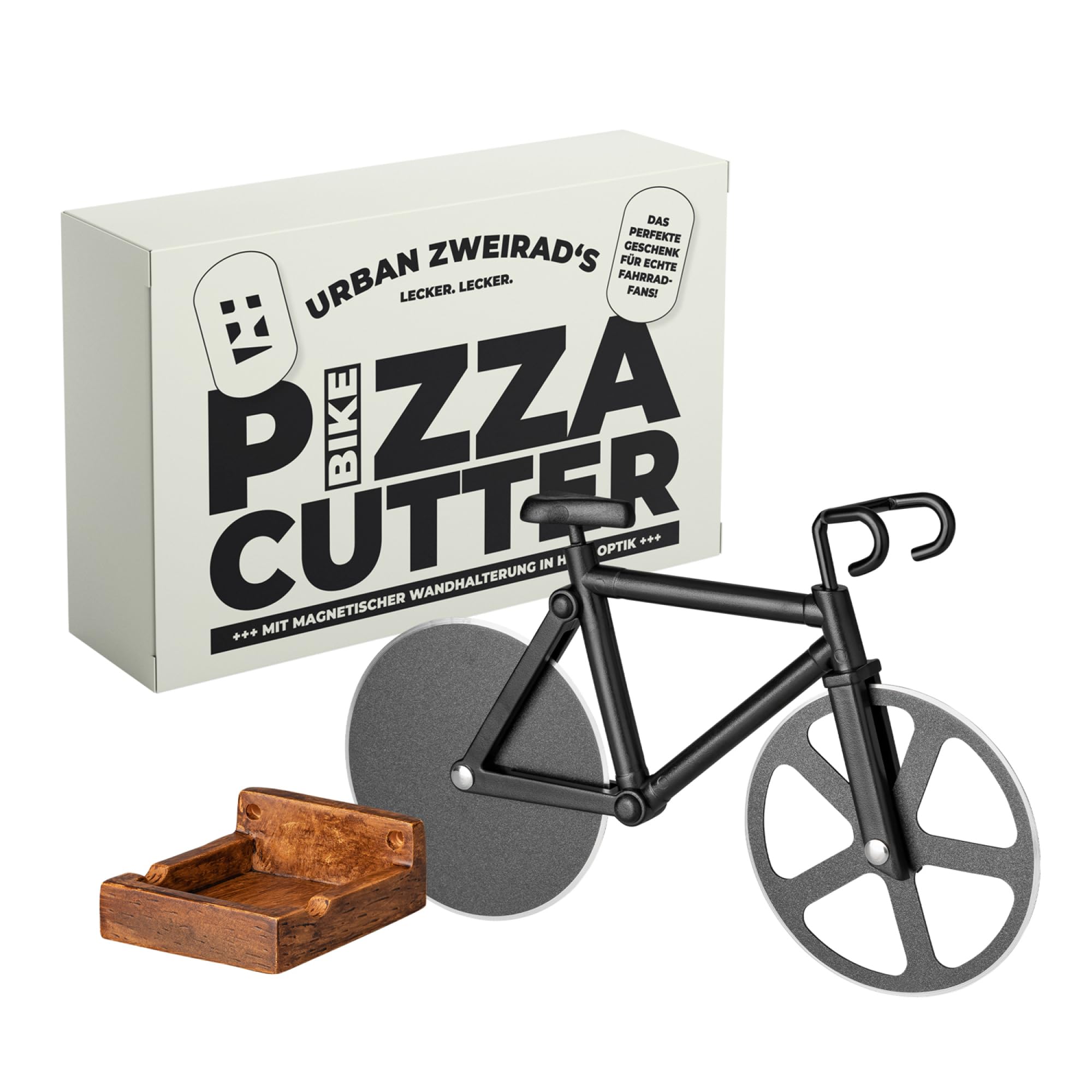 URBAN ZWEIRAD | Rotella tagliapizza per bicicletta con supporto magnetico da parete | Bici tagliapizza antiaderente e antiruggine | Taglia pizza bici per famiglie, idee regalo per amanti bicicletta