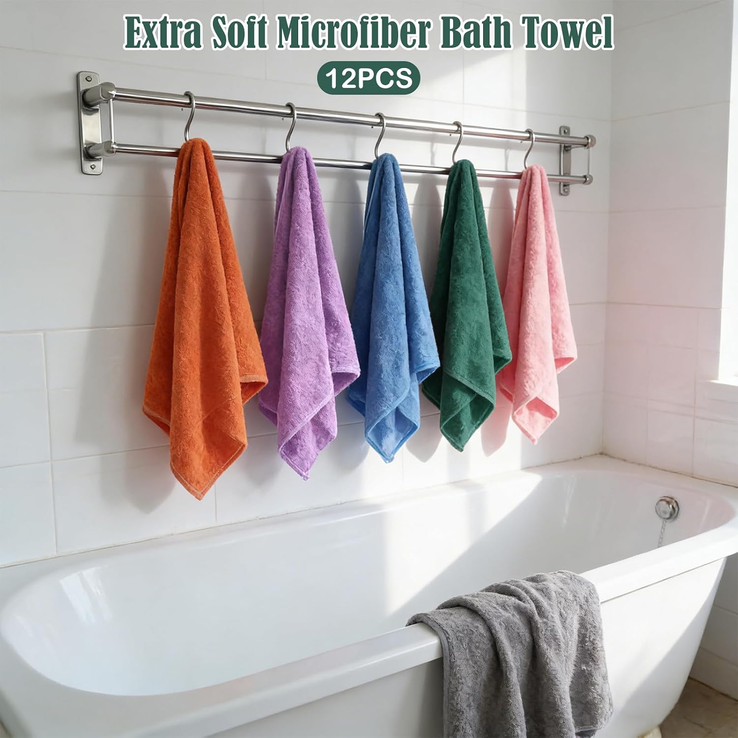 12 Pcs Bath Towel Set, 28 x 55 Inches Microfiber Coral Velvet Highly Absorbent Towels for Beach Travel Bathroom Body Shower(Multicolor)