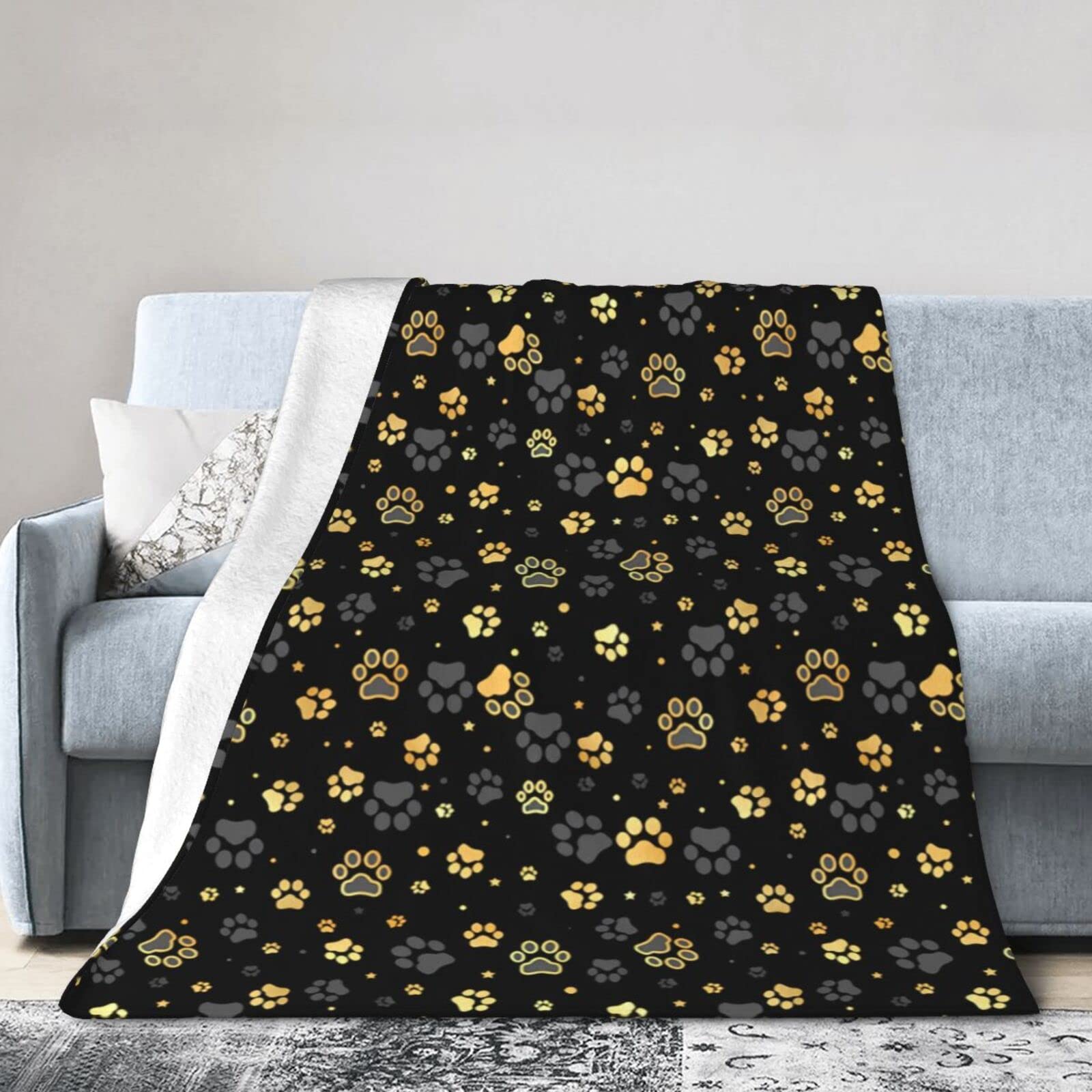 Couverture en micro polaire 203x152 cm jeté de canapé chaud motif pattes de chien