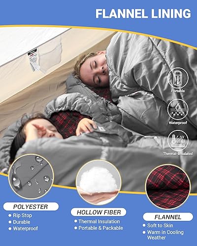 Miniatura 3 de KingCamp Sleeping Bag for Adults, Cold Weather & Warm Extra Wide Big & Tall XL Portable Waterproof Flannel Sleeping Bags, Essentials Gear