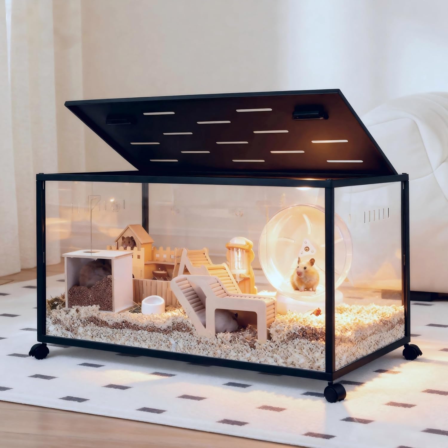 Hamster Cage, 360-Viewing Metal Rat Cage, Chewproof, Stackable Large Cage with Top Access, for Dwarf Syrian Hamster, Gerbil, Mouse (24 * 16 * 16IN)