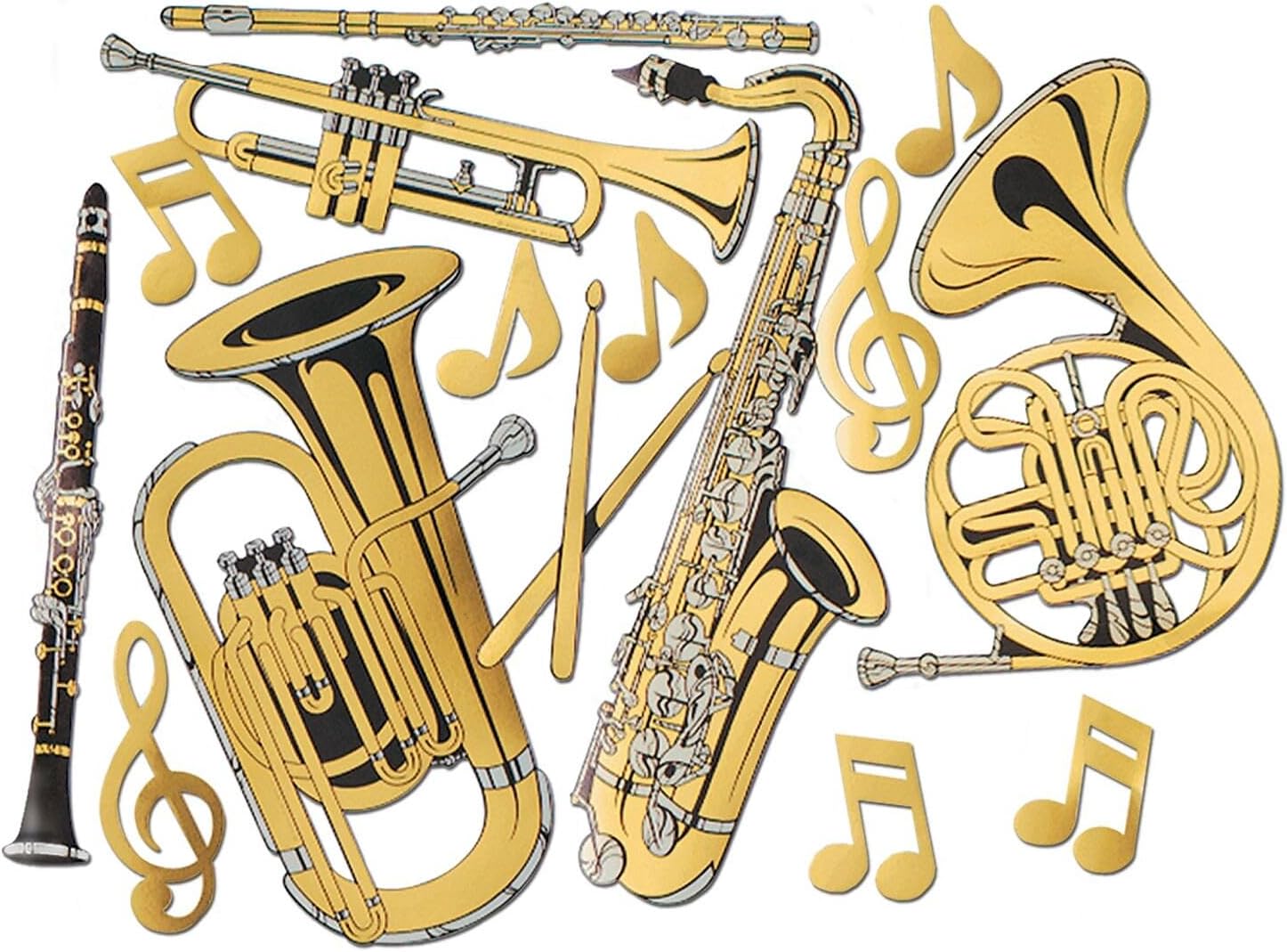 Gold Foil Musical Instrument Cutouts (15/Pkg)