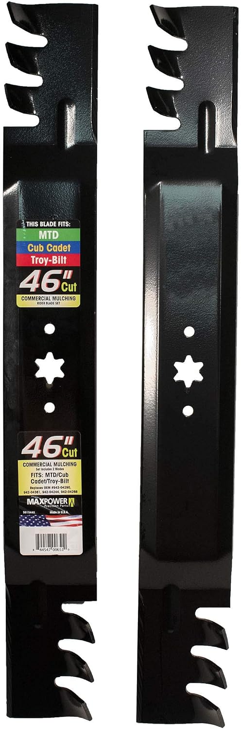 MaxPower 561544XB Commercial Mulching 2 Blade Set for 46” Cut MTD, Cub Cadet, Troy-Bilt, 742-04290-X, 942-04290-X, 942-04361, Black