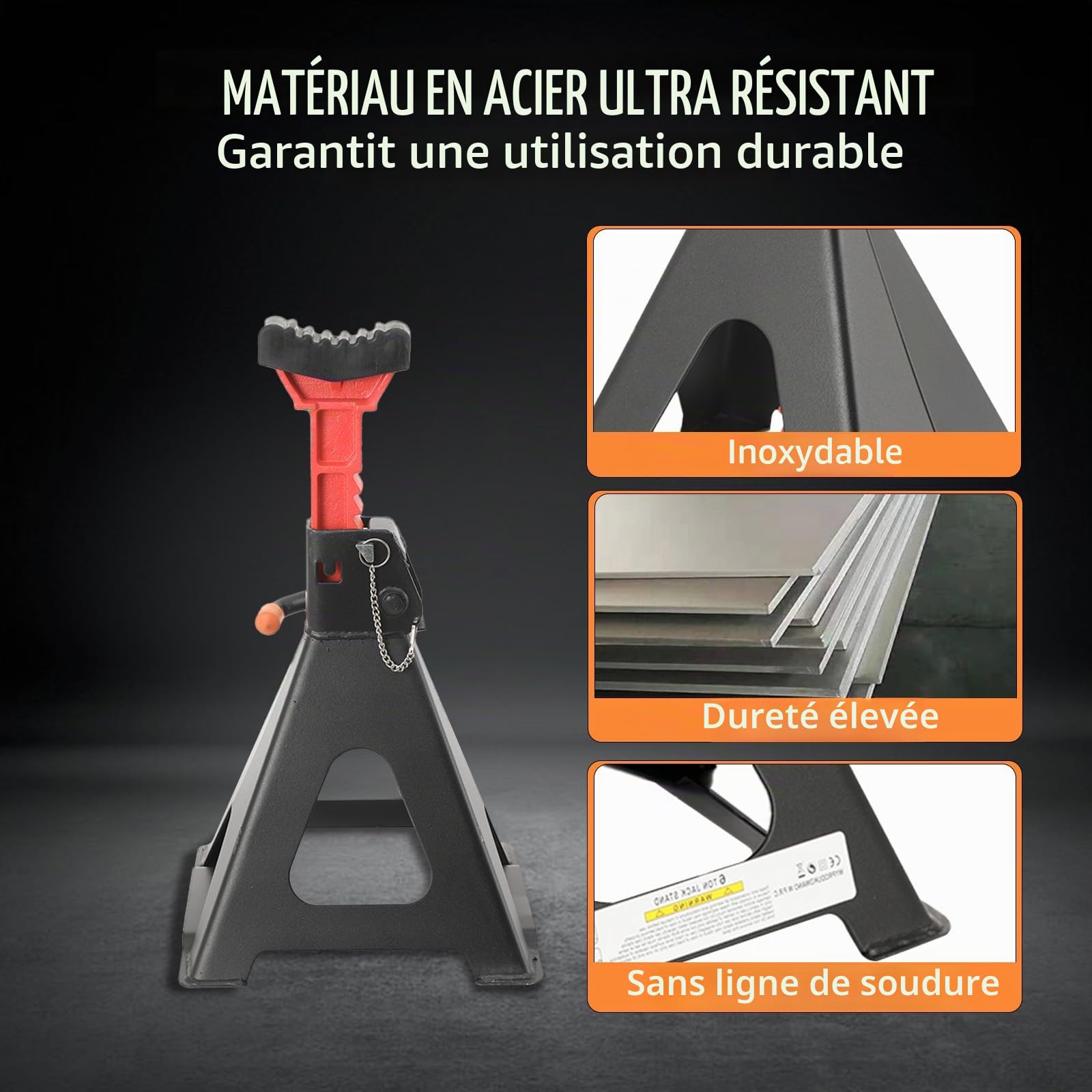 Lot de 2 chandelles d'essieu 6 T avec revêtement en caoutchouc - Hauteur de levage : 390-585 mm - Pour voiture, SUV et camionnettes - 6 tonnes