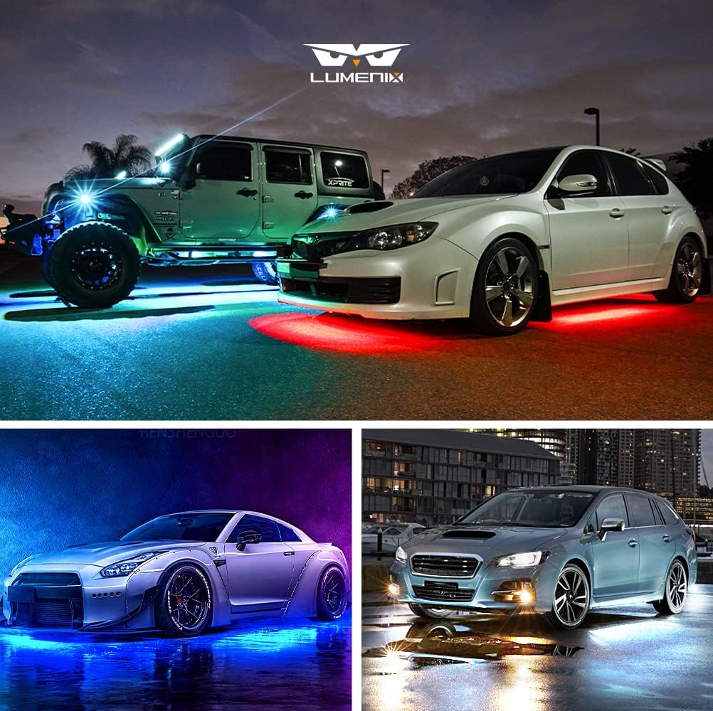Lumenix Car Underglow LED Lights Kit with APP Control & Wireless Control, RGB Underbody Neon Accent Lights w/ Dynamic Music Mode for Car, Truck Off Road Jeep Vehicle, SUVs - DC 12V(4PCS) : Automotive