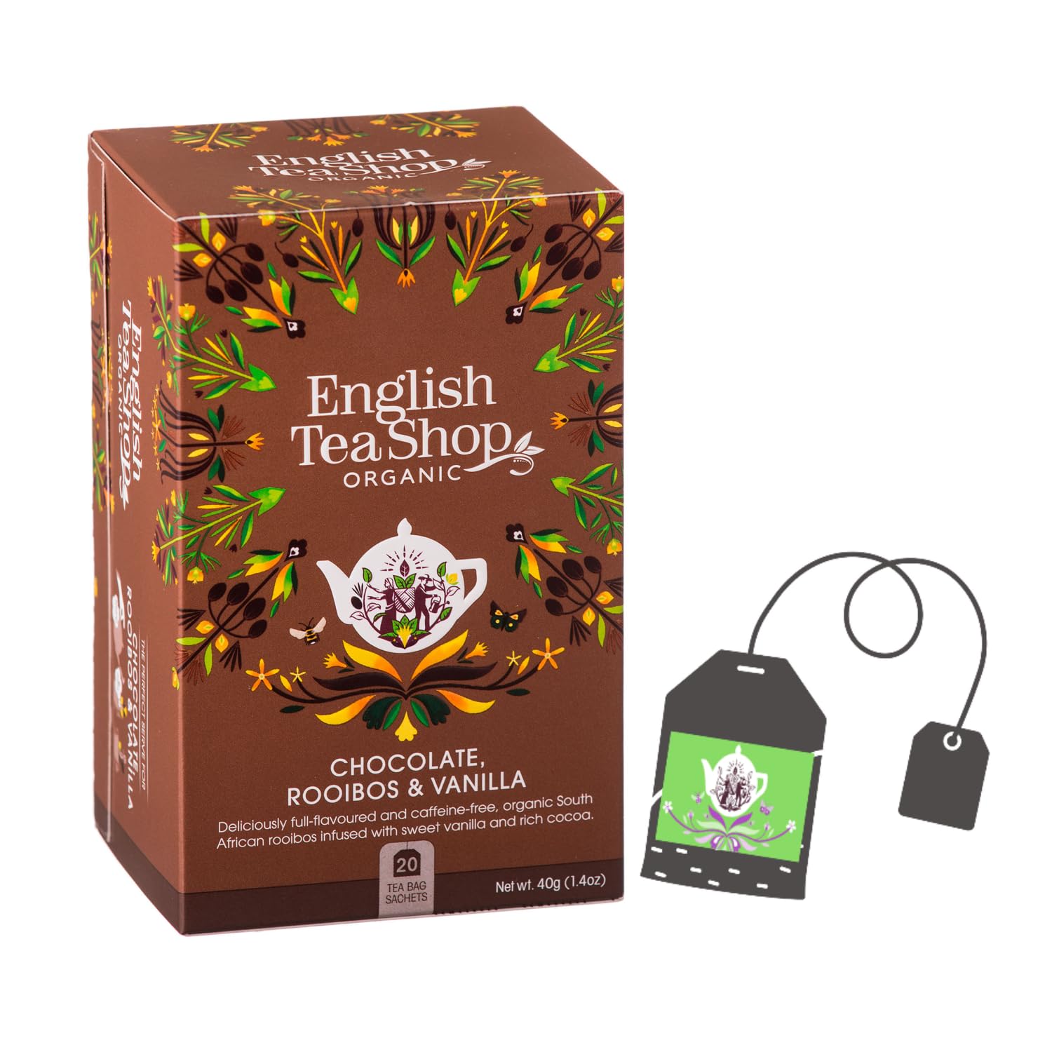 English Tea Shop | Tisana Rooibos Vaniglia Cioccolato | Rooibos BIO con Aromi Senza Caffeina - 20 Filtri | Infuso Rilassante Vaniglia Cacao
