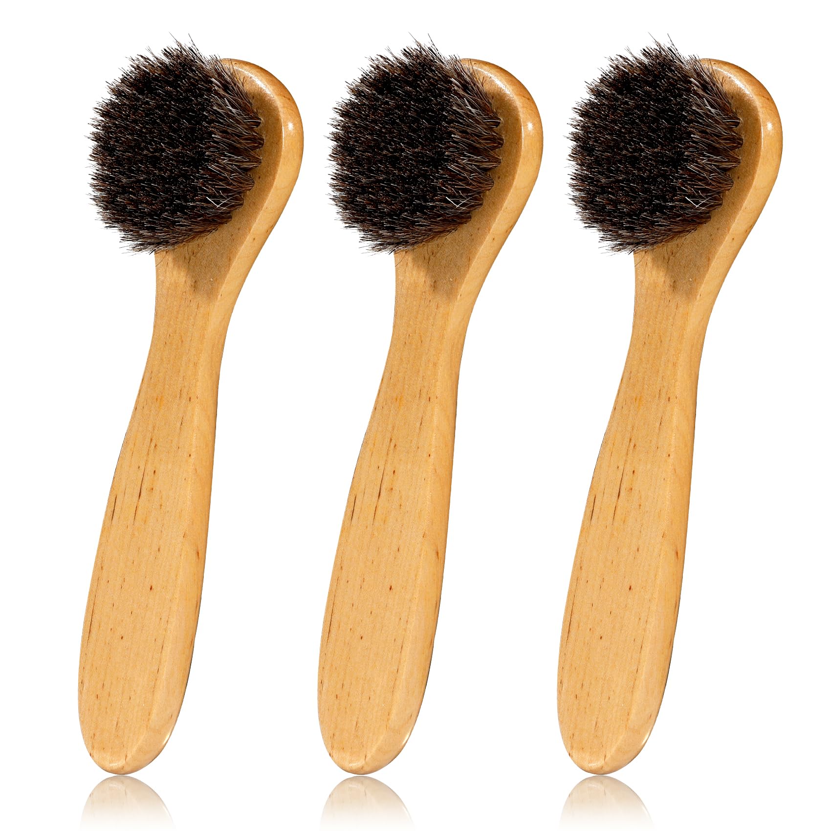 Shoe Brush, Boot Brush, 3 Pieces Horse Hair Brush for Leather, Shoe Brushes for Cleaning, Shoe Polish Brush, Horsehair Shoe Brush Leather Shoes Boot Cleaning Brush Care Clean Dauber Applicators