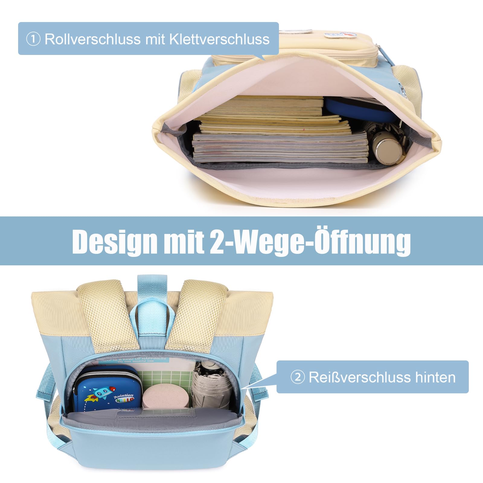 Travistar Kinderrucksack 3-8 Jahre Mädchen Rolltop 12L-16L Reiserucksack mit Brustgurt Lila