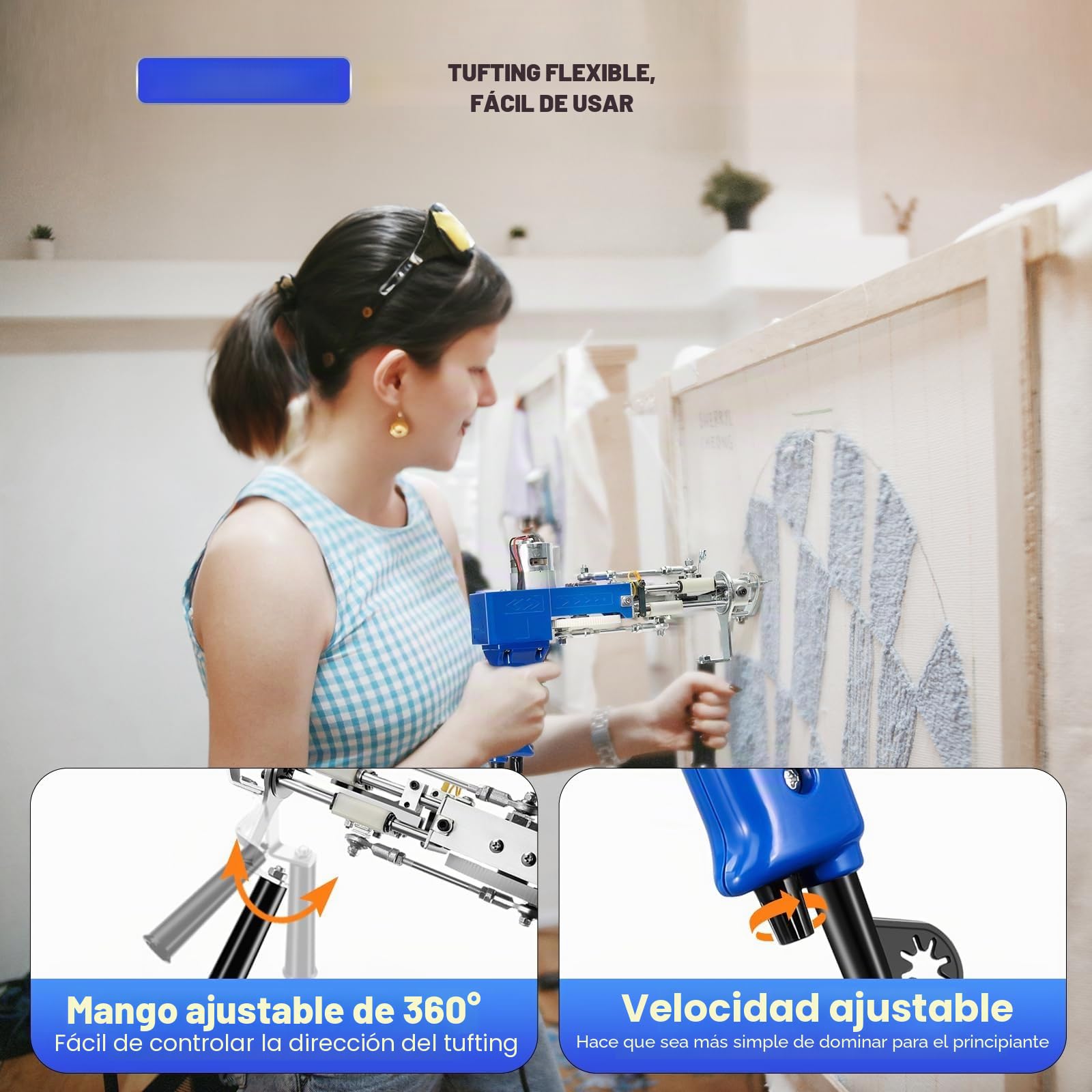 Riiai Tufting Gun Kit de Inicio de Pistola de mechones, Pistola de mechones con Kit de fabricación de alfombras para Recortadora de alfombras, Pila de Bucle Cortada con Pistola de alfombras