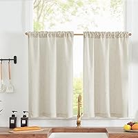 Vista 1 de JINCHAN Linen Textured Curtains 24 Inch Length for Kitchen Windows Country Farmhouse Cafe Small Curtains Rustic Light Filtering Half Curtains for