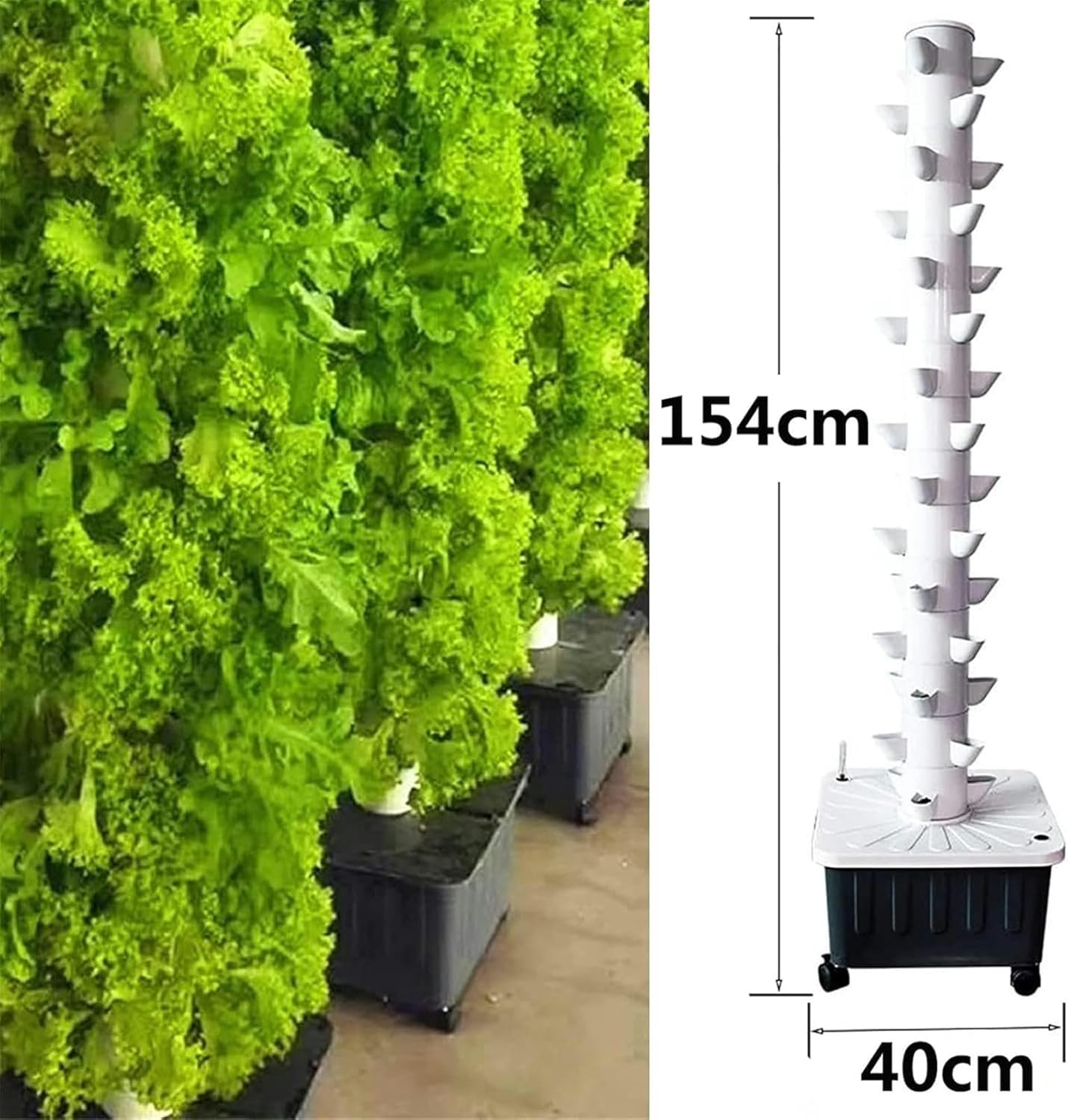 Hydroponic Growing System Kits, 45 Plants Sites Grow System Vertical Grow Tower with Pump, Movable Water Tank Growing System for s, Fruits Vegetables