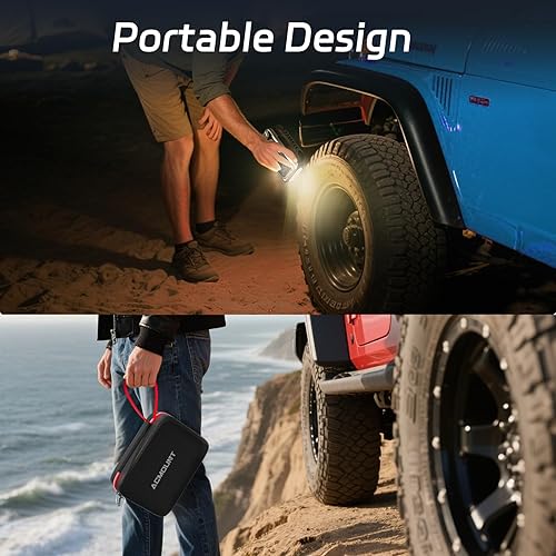 Miniatura 7 de Acmount Arrancador con compresor de aire, batería de coche de 6000 A portátil (todo gasolina10.0L diesel), bomba de aire inflador de neumáticos de