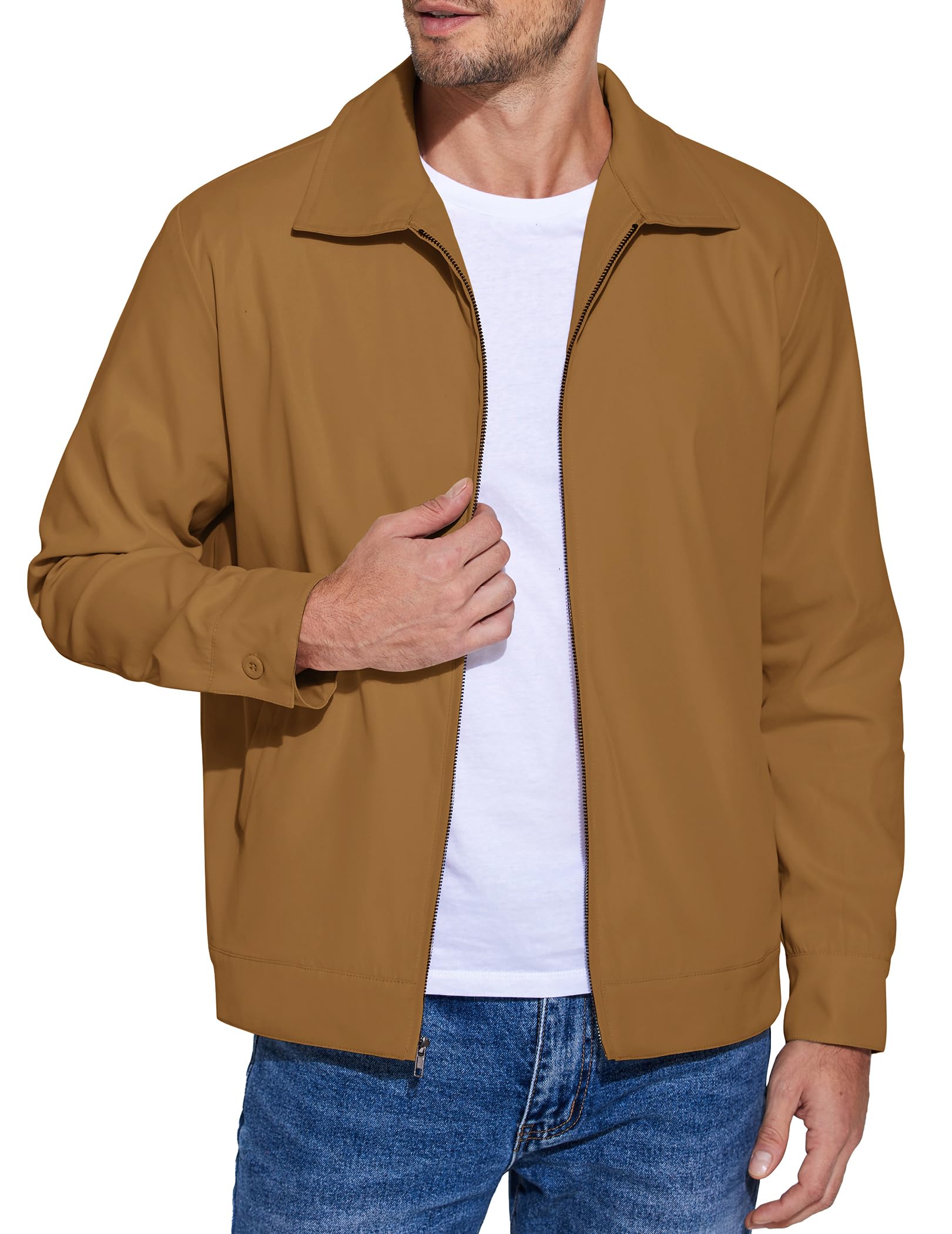 COOFANDY Mens Lightweight Zip Up Jacket Eisenhower Work Office Jackets Casual Golf Outwear