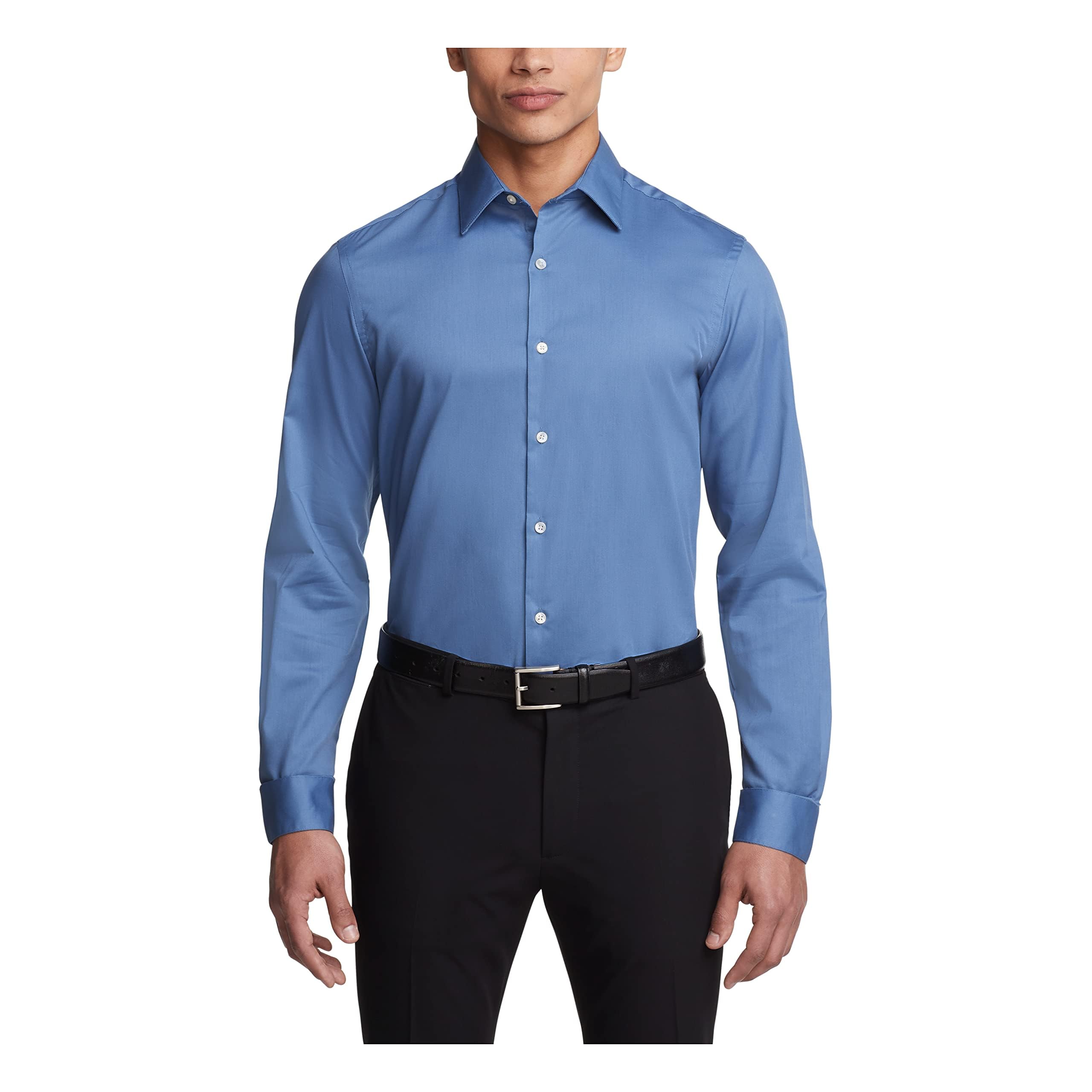 Van Heusen Herren, Schmale Passform, Flexkragen, Stretch, Einfarbig Klassisches Hemd, Dusty Blue, 18" Hals 32"-33" Ärmel
