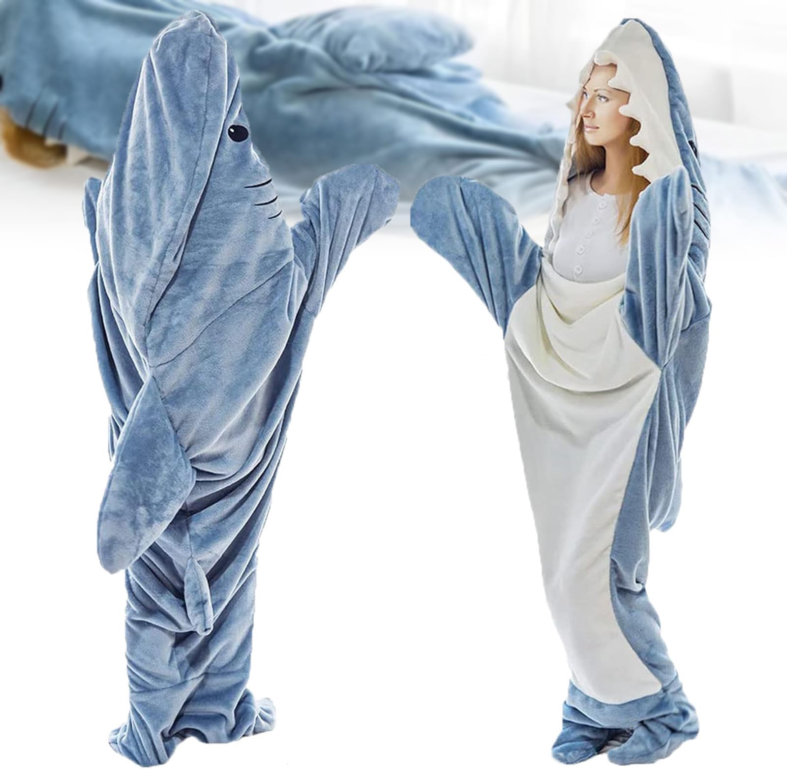Shark Blanket Hoodie, Super Soft and Warm Cozy Flannel Shark Blanket, with Sleeves Wrap Robe Wearable Shark Blanket Onesie for Adults, Teens, Boys, Girls (XXL)