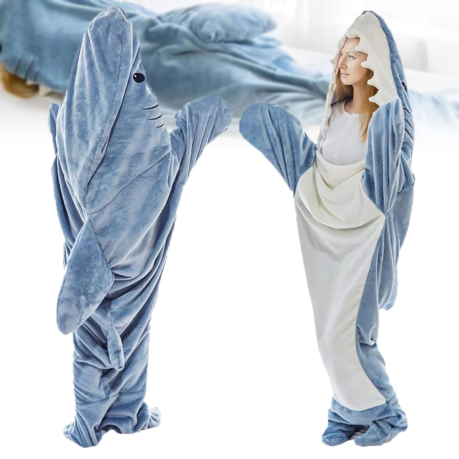 Shark Blanket Hoodie, Super Soft and Warm Cozy Flannel Shark Blanket, with Sleeves Wrap Robe Wearable Shark Blanket Onesie for Adults, Teens, Boys, Girls (L)