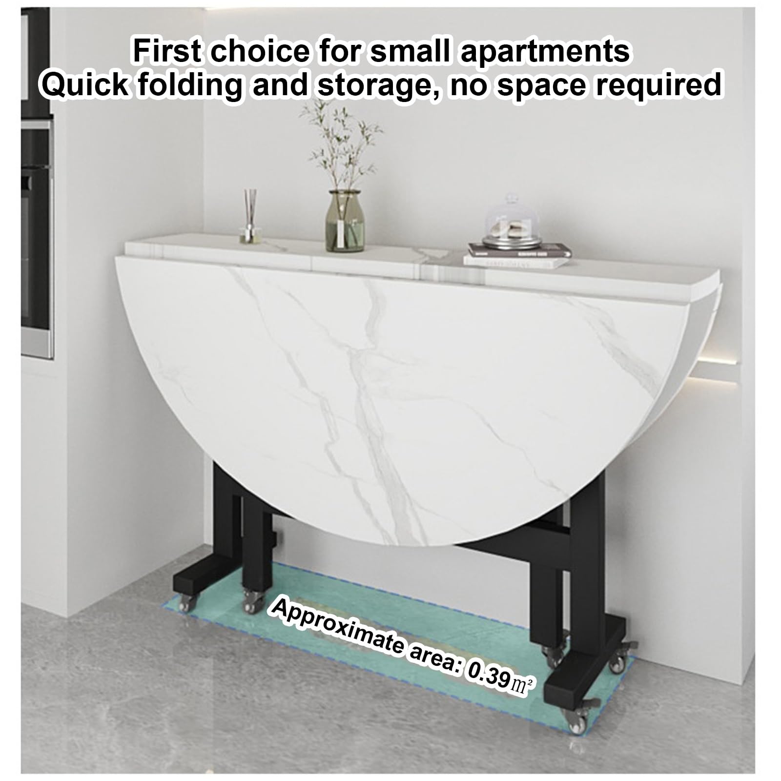 Faltbarer runder Esstisch mit Rollen, platzsparender 140 cm Tisch für Zuhause und Partys, einfache Montage, braune Oberfläche, modernes Design und bequeme Mobilität