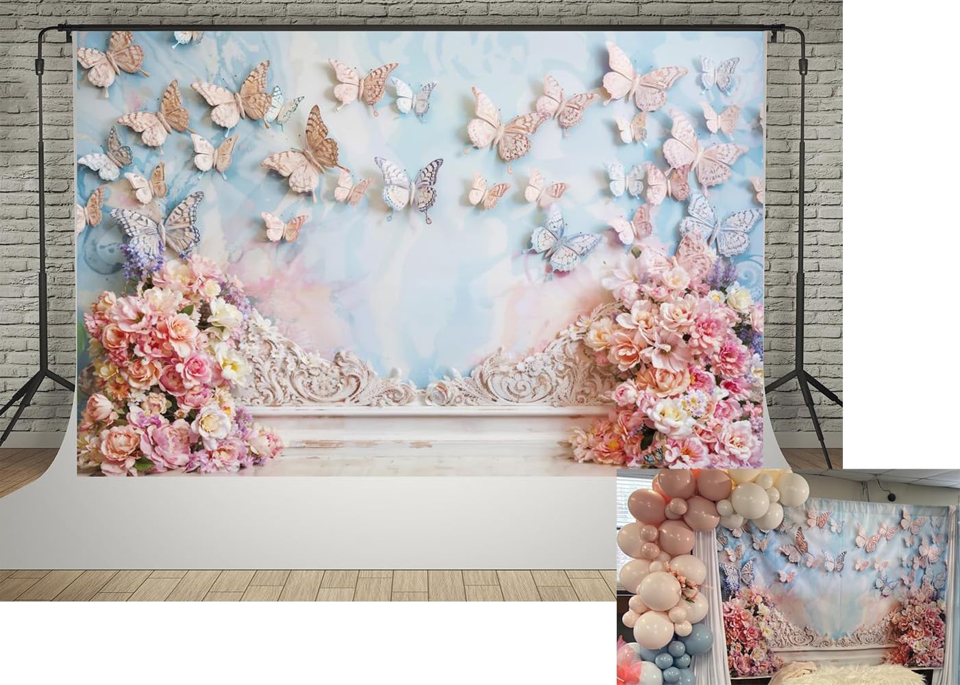 Kate 7x5ft Children Birthday Party Photo Background Dreamworld Butterfly Wall Pink Flowers Decoration Baby Shower Photography Backdrops
