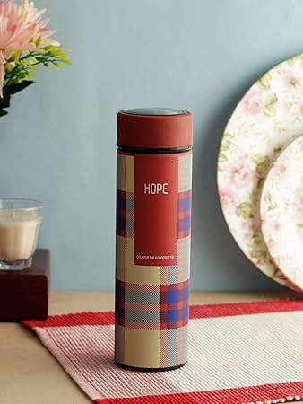 Incrizma - Imported Thermos Bottle/Insulated Stainless Steel Traveler Cup with Leak Proof No Spill Lid for Coffee Hot Cold Liquids - BPA Free Thermal Drink Containers (Red Plaid, 480 ml)