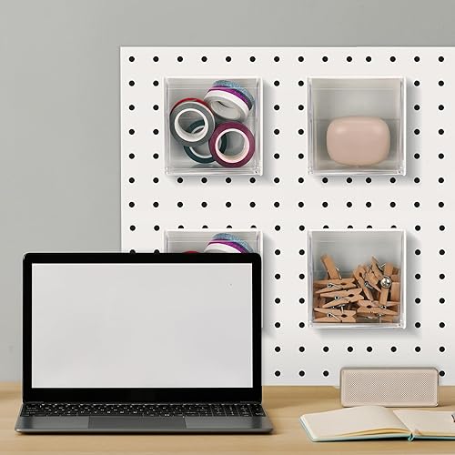 Miniatura 5 de Soaoo 4 cubos pequeños para tablero de clavijas, contenedores magnéticos de plástico cuadrados transparentes con tapas para garaje, banco de