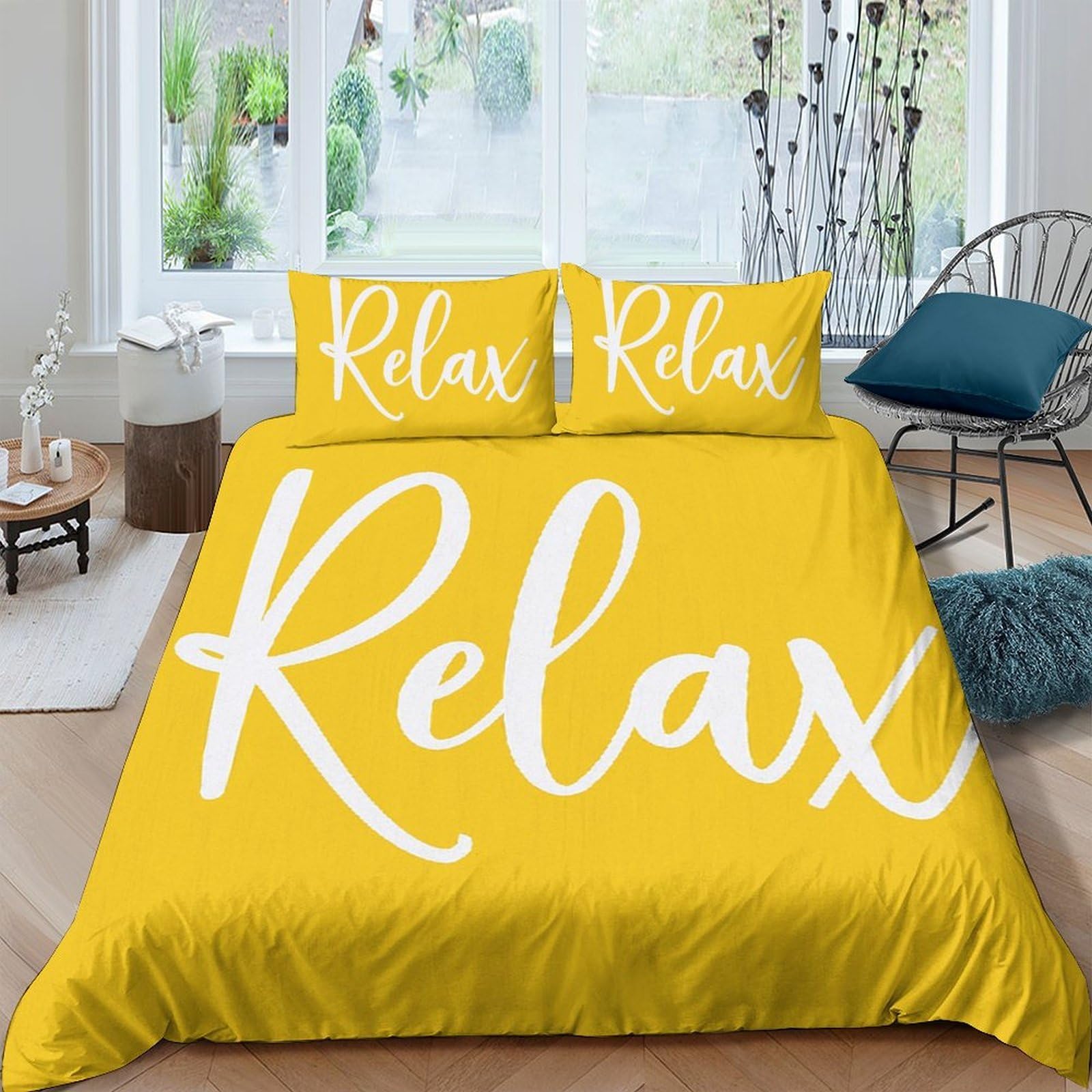Ctjqhvkz Style-3 3D Printed Yellow Relax Lettering Fitted Sheet Microfiber Soft Anti-Slip Bed Sheet For Bedroom Dorm Decor Single（135X200cm）