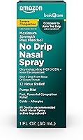 Amazon Basic Care No Drip Severe Nasal Spray: 12-Hour Max Strength Oxymetazoline HCl + Menthol for Congestion & Allergy Relief, 1 fl oz