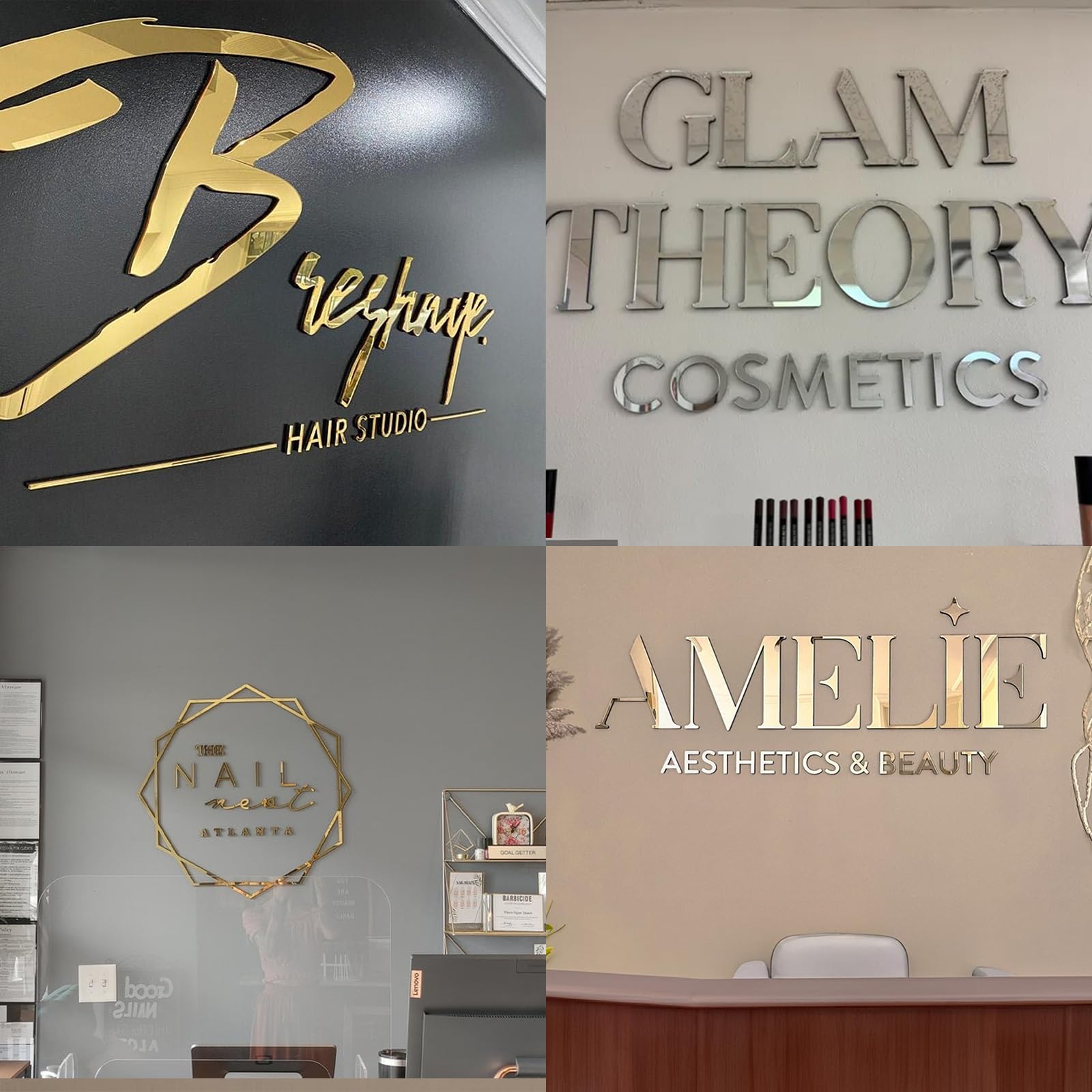 Panneau personnalisé en acrylique avec logo – Plaque nominative personnalisée en acrylique transparent pour salon de coiffure, spa de manucure, studio de massage, bureau – Panneau mural intérieur