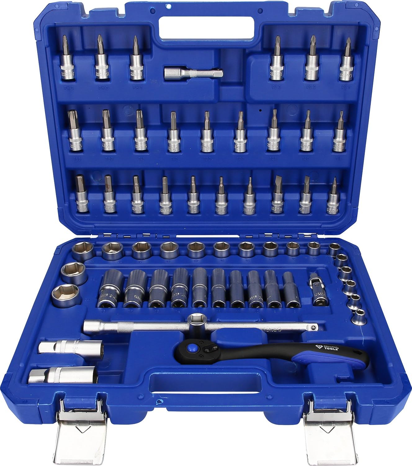 BRILLIANT TOOLS BT021061 Juego de llaves de vaso de 3/8", 61 pzs [Powered by KS TOOLS]