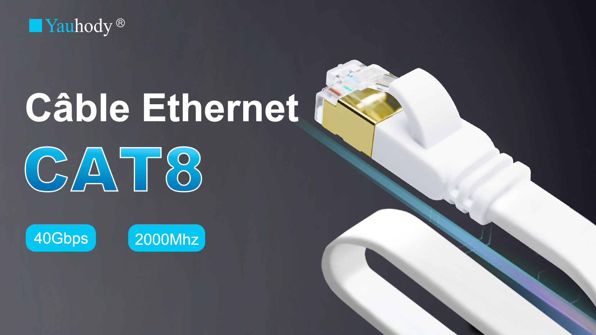 Yauhody Câble Ethernet Cat 8 Plat 5M – 40Gbps 2000MHz, Blindé SFTP, RJ45 Haut Débit Pour PS5, PC, TV, Modem – Plus Rapide Que Cat7/Cat6 (Blanc)
