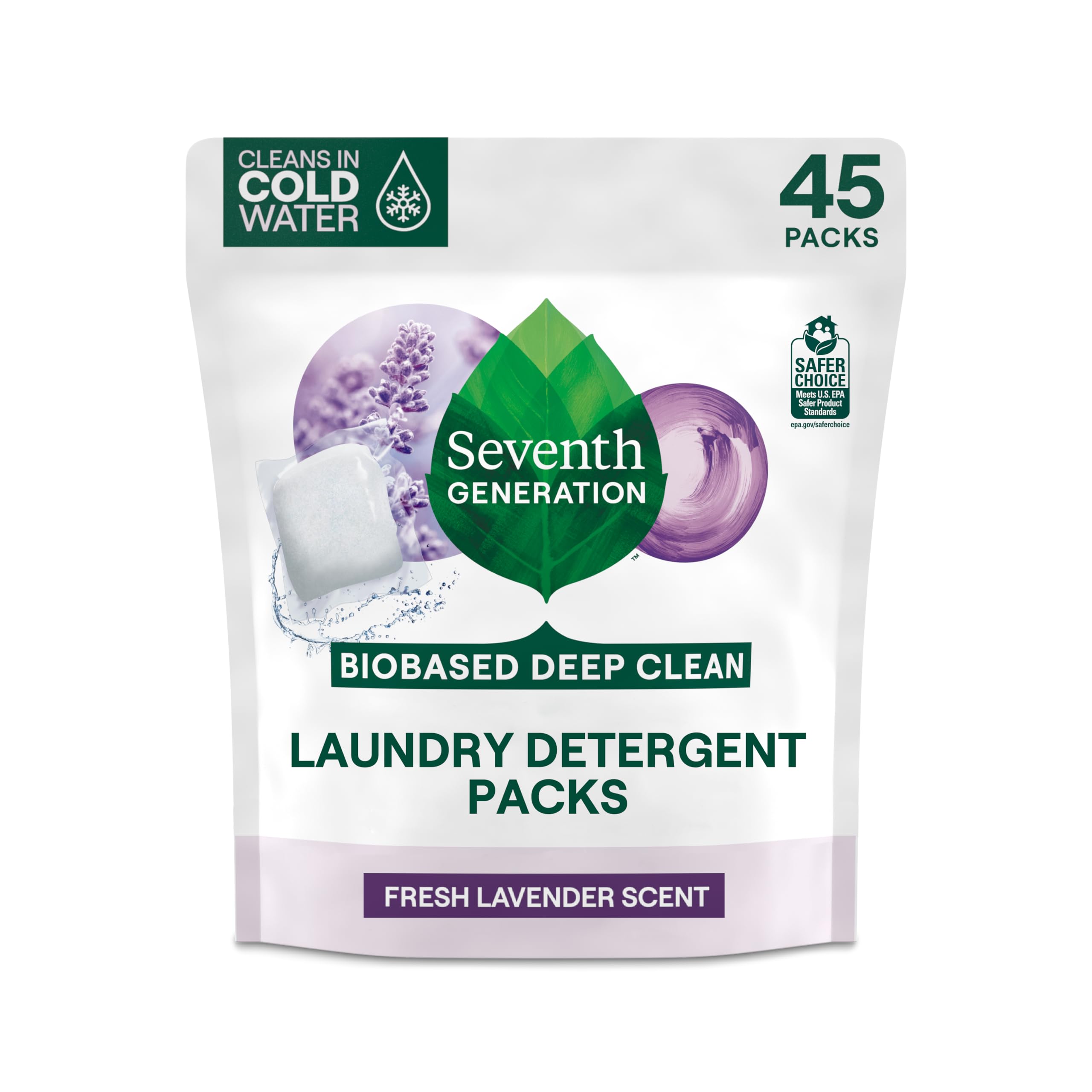 Seventh Generation Lavender Laundry Detergent Packs, Biobased Deep Clean, 45 Count