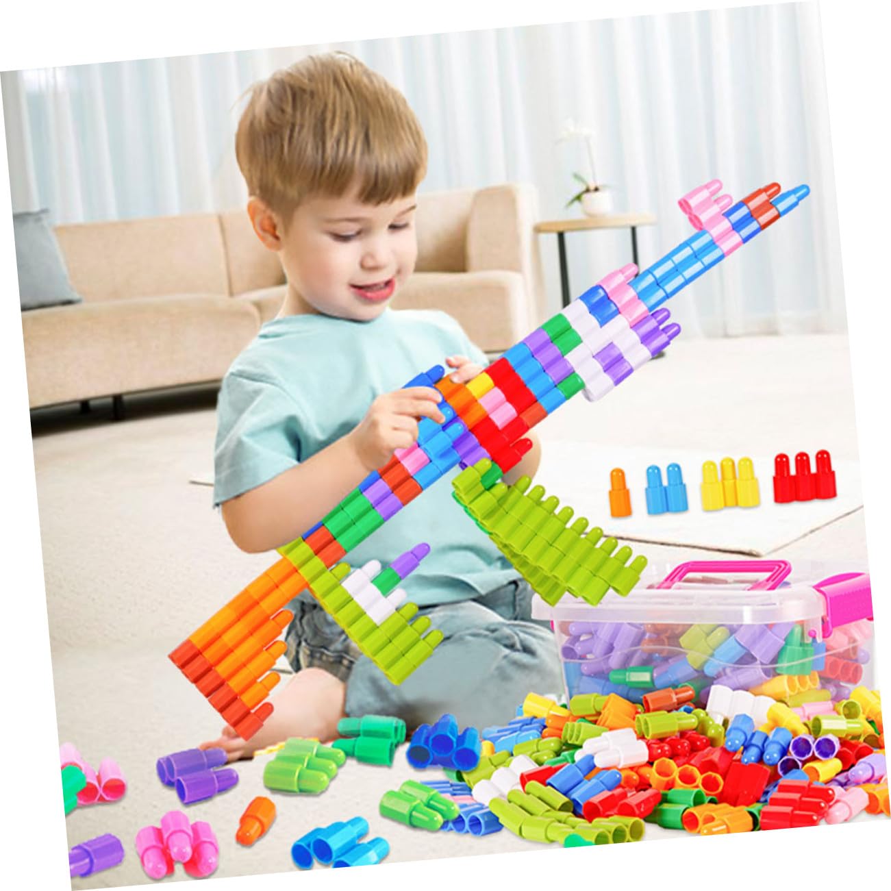 Beaupretty Set 270 Pezzi Mattoncini Costruzioni per Ragazzo Ragazza in Plastica, Educativo e Facile da Tenere, Gioco Creativo per Sviluppo Cognitivo e Divertimento Colore Casuale