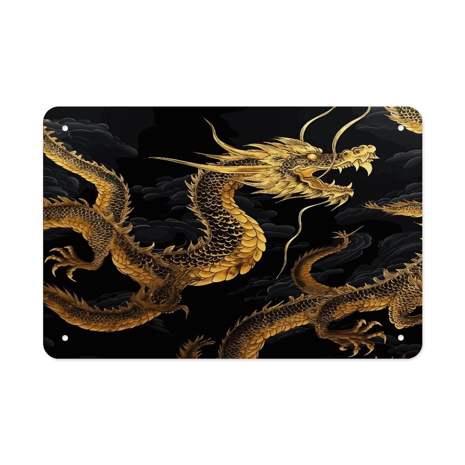 LDGSUPH Yellow Dragon Black Background Metal Tin Sign Wall Art Prints Folded Edge Iron Sheet Painting with Holes for Wall Prints Decorative Picture Metal Signboard Decor Painting Wall Decor