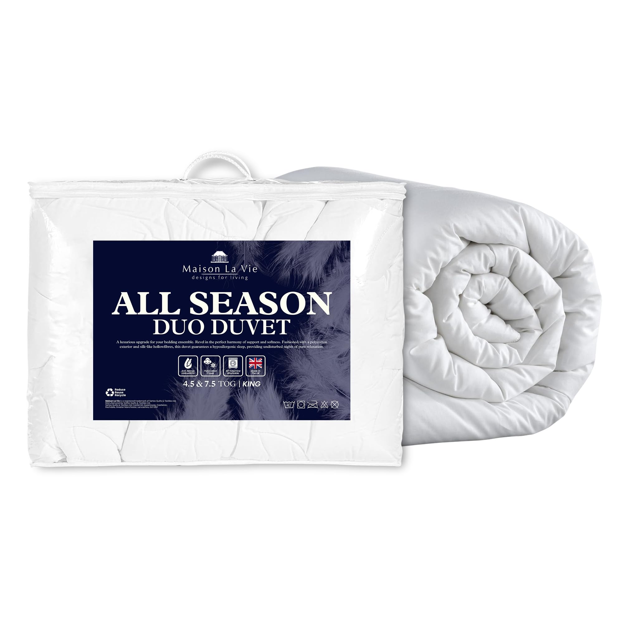 Mason La Vie Luxury All Seasons Duo Duvet - 4.5 and 7.5 Tog Lightweight and Medium Weight King Duvet Set, Anti Allergy Duvet Quilt for Summer, Spring, Autumn - King — image 1