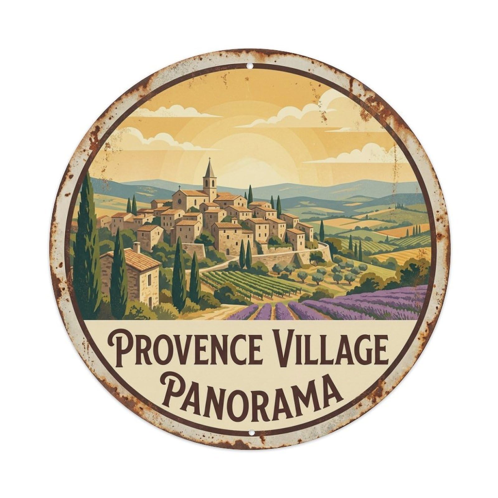 Retro Travel Village Panorama France Provence Metal Tin Sign