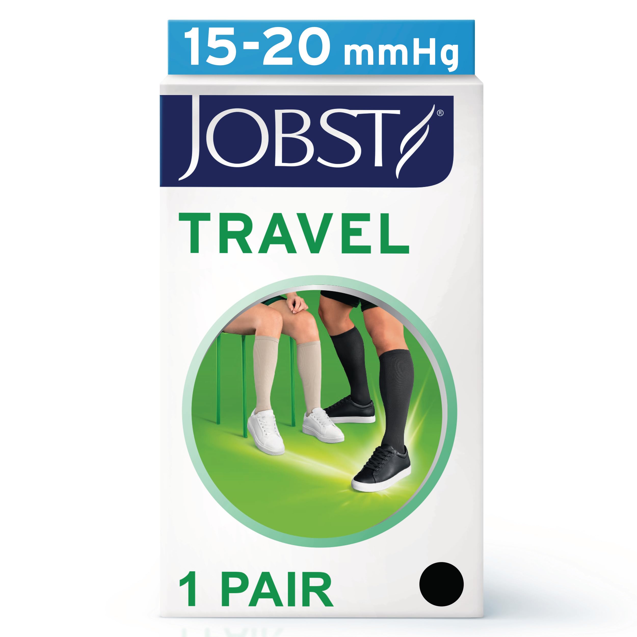 JOBST Chaussettes de voyage pour homme et femme - Aide à prévenir la thrombose en voyage - Douces et respirantes grâce à 33% de coton - Noir - Taille 4